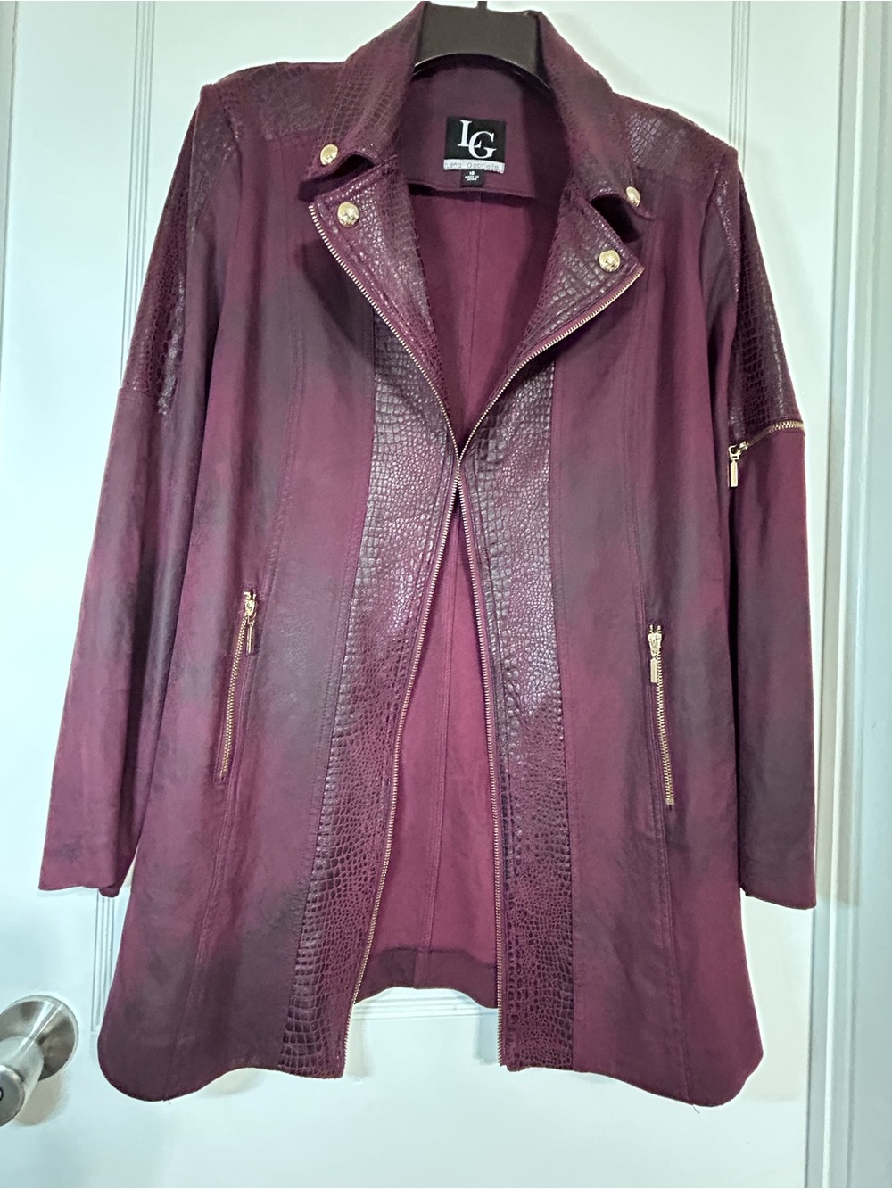 Ladies Lena Gabrielle Collection Women's Burgundy Elegant Moto Coat